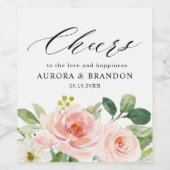 パステル赤面かわいらしピンクフローラボタニカル結婚ズ ワインラベル (シングルラベル)