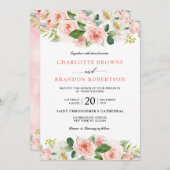 パステル赤面かわいらしピンクフローラボタニカル結婚ズ 招待状 (正面/裏面)