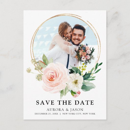 パステル赤面かわいらしピンクボタニカルセーブ日付P ポストカード (正面)