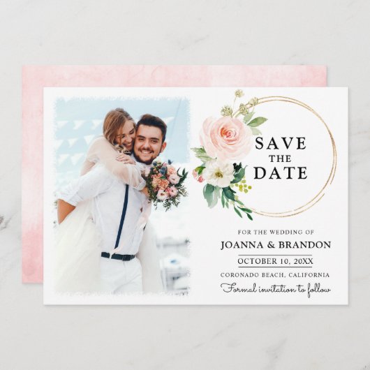 パステル赤面かわいらしフローラボタニカルセーブ 招待状 (正面/裏面)