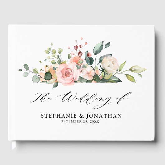 パステル赤面アイボリーピンクフローラボタニカル結婚ズ ゲストブック (正面)