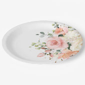 パステル赤面アイボリーピンクフローラボタニカル結婚ズ ペーパープレート (アングル)