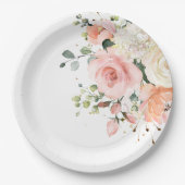パステル赤面アイボリーピンクフローラボタニカル結婚ズ ペーパープレート (正面)