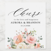 パステル赤面アイボリーピンクフローラボタニカル結婚ズ ワインラベル (シングルラベル)