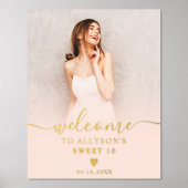 パステル赤面グラデーションピンク写真Sweet 16 welcome 箔ポスター (正面)