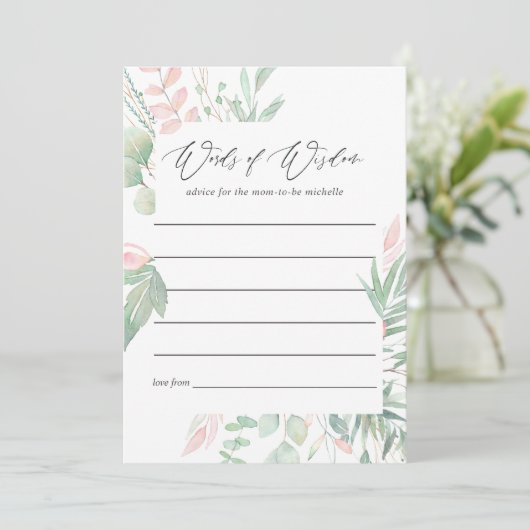 パステル赤面グリーナリーベビーシャワーママアドバイス アドバイスカード (スタンド正面)