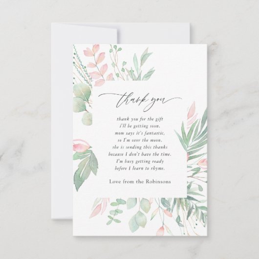 パステル赤面グリーナリーベビーシャワー サンキューカード (正面)