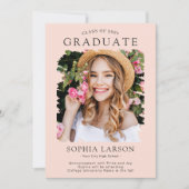 パステル赤面ネイビーブラシストローク写真卒業 案内状 (正面)