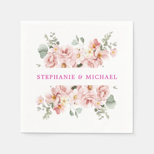 パステル赤面バラフローラボ結婚タニカル スタンダードカクテルナプキン (正面)
