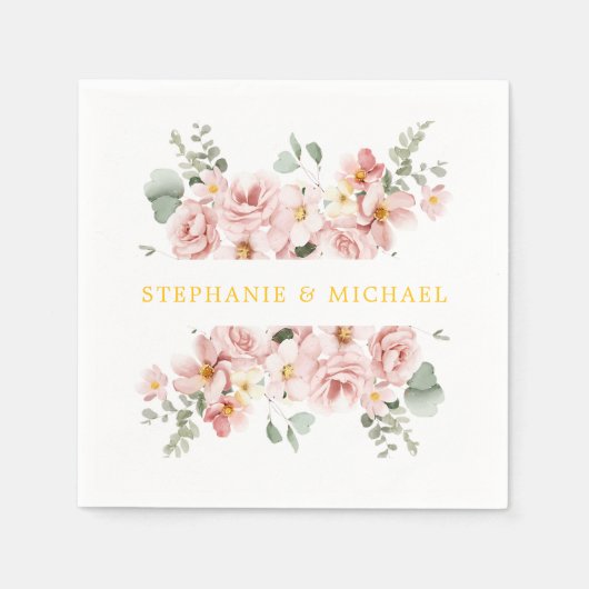 パステル赤面バラフローラボ結婚タニカル スタンダードカクテルナプキン (正面)