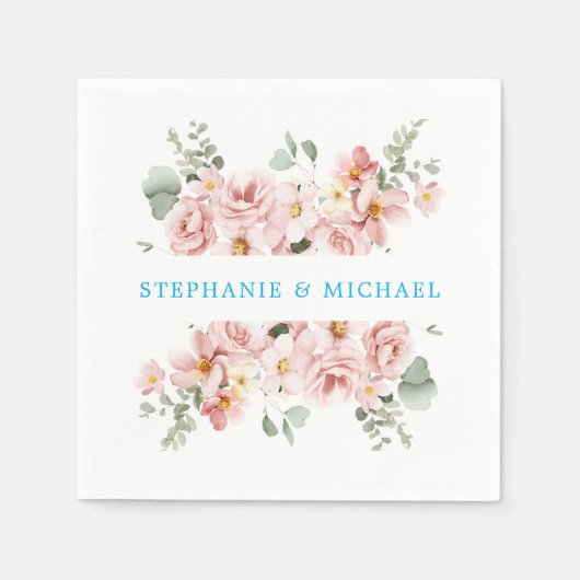 パステル赤面バラフローラボ結婚タニカル スタンダードカクテルナプキン (正面)