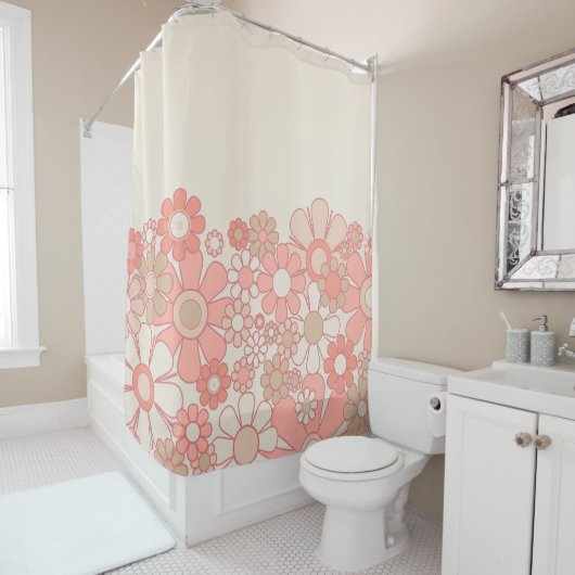 パステル赤面ピンクかわいいレトロヴィンテージ60s花 シャワーカーテン (インサイチュ)