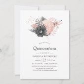 パステル赤面ピンクアンドチャコールフローラキンセアニラ 招待状 (正面)