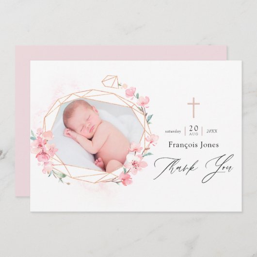 パステル赤面ピンクジオメトリックフローラ聖餐式 サンキューカード (正面/裏面)