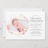 パステル赤面ピンクジオメトリックフローラ聖餐式 招待状 (正面)