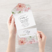 パステル赤面ピンクダリア結婚ズオールインワンインヴィータ オールインワン招待状 (貼ってはがせる)