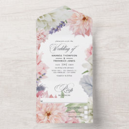 パステル赤面ピンクダリア結婚ズオールインワンインヴィータ オールインワン招待状