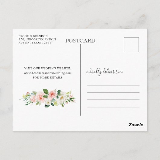 パステル赤面ピンクフォトカレンダーセーブザデート ポストカード (裏面)