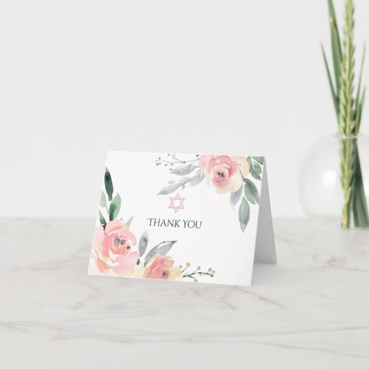パステル赤面ピンクフローラバルミツワーサンキューカー サンキューカード (正面)