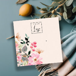 パステル赤面ピンクフローラバンチイヤリングディスプレイ スクエア名刺