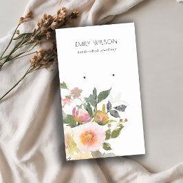 パステル赤面ピンクフローラバンチイヤリングディスプレイ 名刺