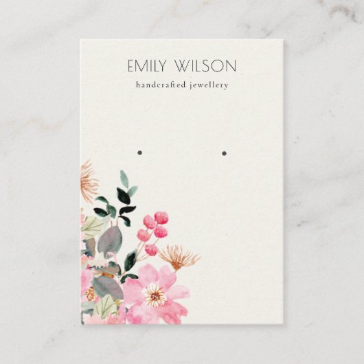 パステル赤面ピンクフローラバンチイヤリングディスプレイ 名刺 (正面)