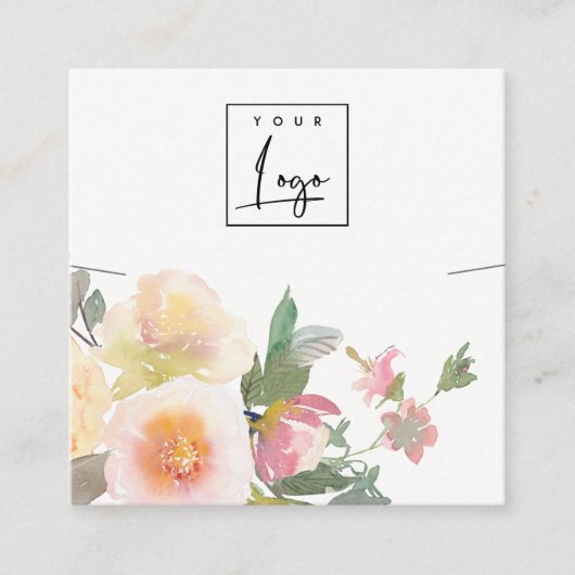 パステル赤面ピンクフローラバンチネックレスディスプレイ スクエア名刺 (正面)