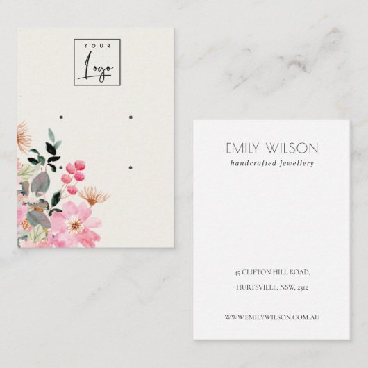パステル赤面ピンクフローラバンチ2イヤリングディスプレイ 名刺 (正面/裏面)