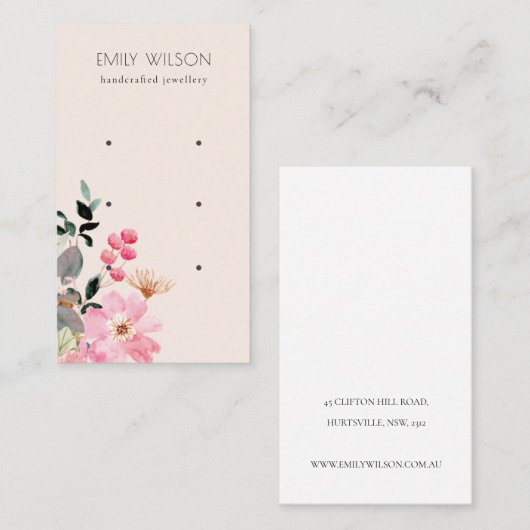 パステル赤面ピンクフローラバンチ3イヤリングディスプレイ 名刺 (正面/裏面)