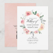 パステル赤面ピンクフローラQRコードRSVP 結婚's 招待状 (正面/裏面)