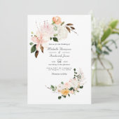 パステル赤面ピンクフローラQRコードRSVP 結婚's 招待状 (スタンド正面)