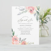 パステル赤面ピンクフローラSipと参照パーティー 招待状 (スタンド正面)