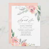 パステル赤面ピンクフローラSipと参照パーティー 招待状 (正面/裏面)