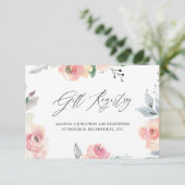 パステル赤面ピンクブライダルシャワーギフトレジストリ エンクロージャーカード (スタンド正面)