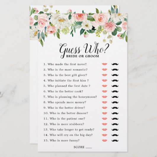 パステル赤面ピンクブライダルシャワーゲームゲットヒョー (正面/裏面)