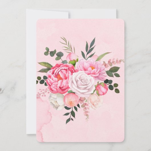 パステル赤面ピンクホワイトピーニーブライダルシャワー 招待状 (裏面)