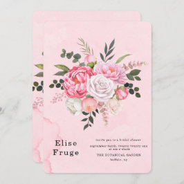 パステル赤面ピンクホワイトピーニーブライダルシャワー 招待状