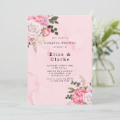 パステル赤面ピンクホワイト牡丹カップルのシャワー招待状 (スタンド正面)
