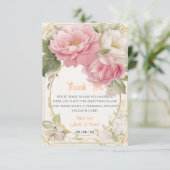 パステル赤面ピンクホワイト結婚牡丹の円フレーム サンキューカード (スタンド正面)