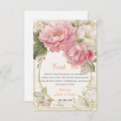 パステル赤面ピンクホワイト結婚牡丹の円フレーム サンキューカード (正面/裏面)