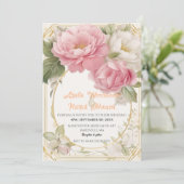 パステル赤面ピンクホワイト結婚牡丹の円フレーム 招待状 (スタンド正面)