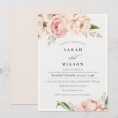 パステル赤面ピーチピーニーフローラ婚約招待状 サンキューカード (正面/裏面)