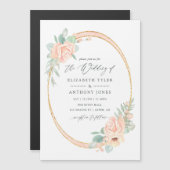 パステル赤面フローラジオメト結婚リー マグネット招待状 (正面/裏面)