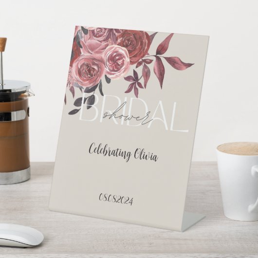パステル赤面フローラブルゴーニュブライダルシャワー 台座サイン (インサイチュ)