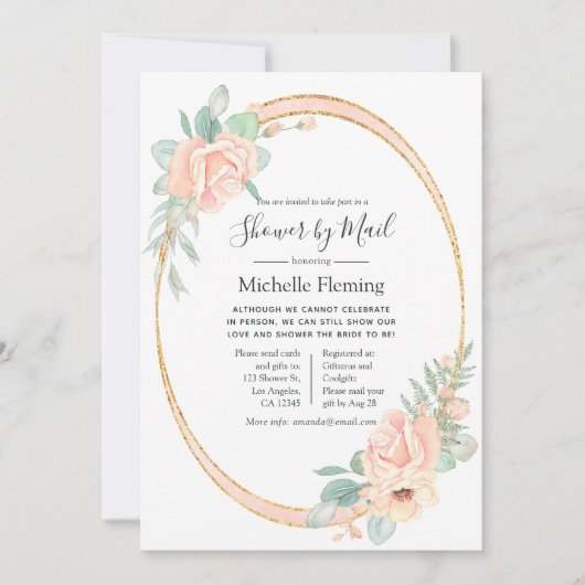 パステル赤面フローラベビー又はブライダルシャワーバイメール 招待状 (正面)