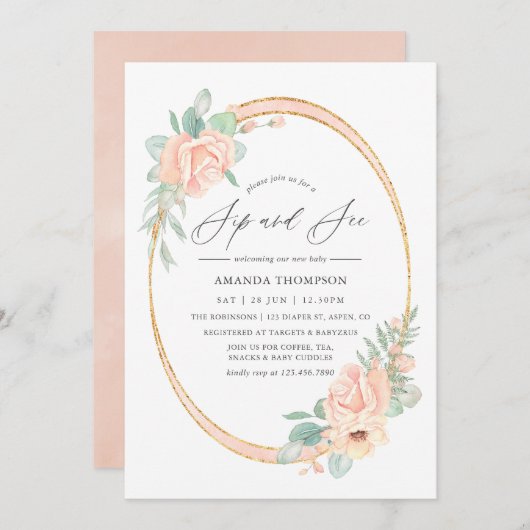 パステル赤面フローラ幾何学園区と参照 招待状 (正面/裏面)