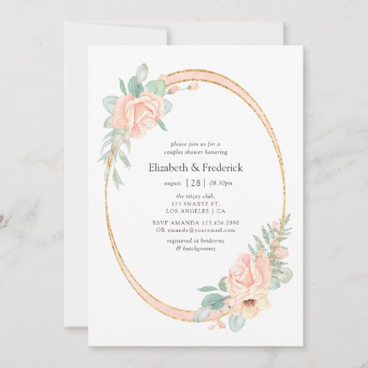 パステル赤面フローラ幾何学的カップルシャワー 招待状 (正面)