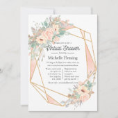 パステル赤面フローラ幾何学的バーチャルシャワー 招待状 (正面)