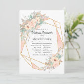 パステル赤面フローラ幾何学的バーチャルシャワー 招待状 (スタンド正面)