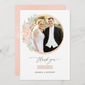 パステル赤面フローラ幾何結婚写真 サンキューカード (正面/裏面)